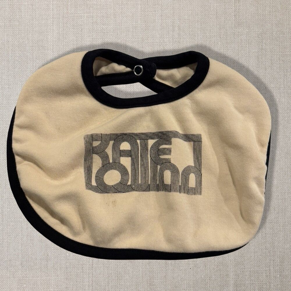 Kate Quinn Retro 70s Baby Bib Cream Black Groovy Ringer Mod Unisex
